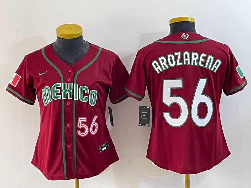 Women's Mexico Baseball #56 Randy Arozarena Number 2023 Red World Classic Stitched Jersey 2